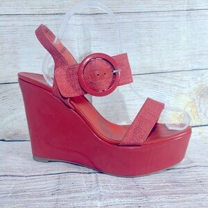 Castaner Women’s Size 41 Red Leather Wedge Peep Toe Sandal